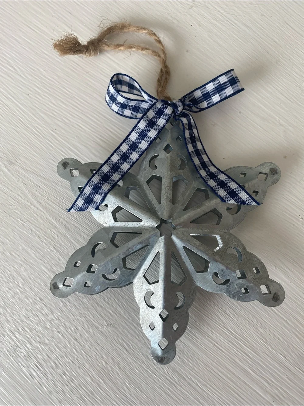 Set of 3 Rustic Ornaments, Red Cardinal, White Truck, Silver Metal 3D Snowflake